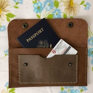 Handmade Brown and Tan Genuine Leather Wallet Passport Holder